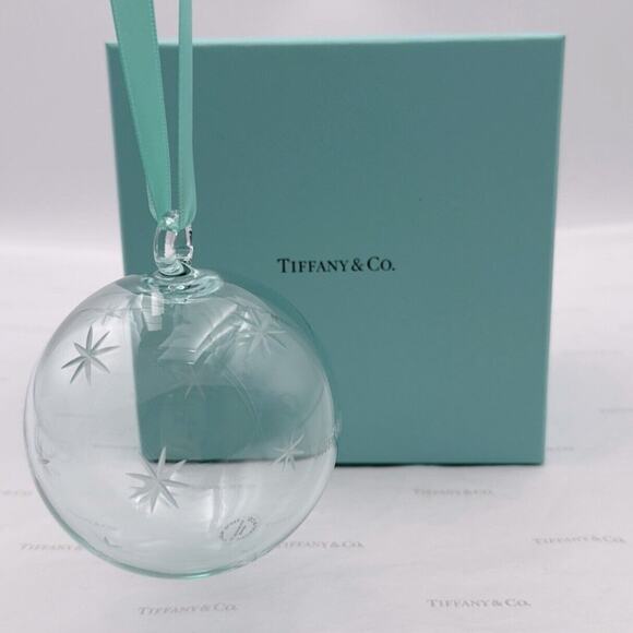 Tiffany & Co. Ball Star Ornament Blue Glass Holiday Gift 2021 W/ Pouch & Box - Picture 8 of 8